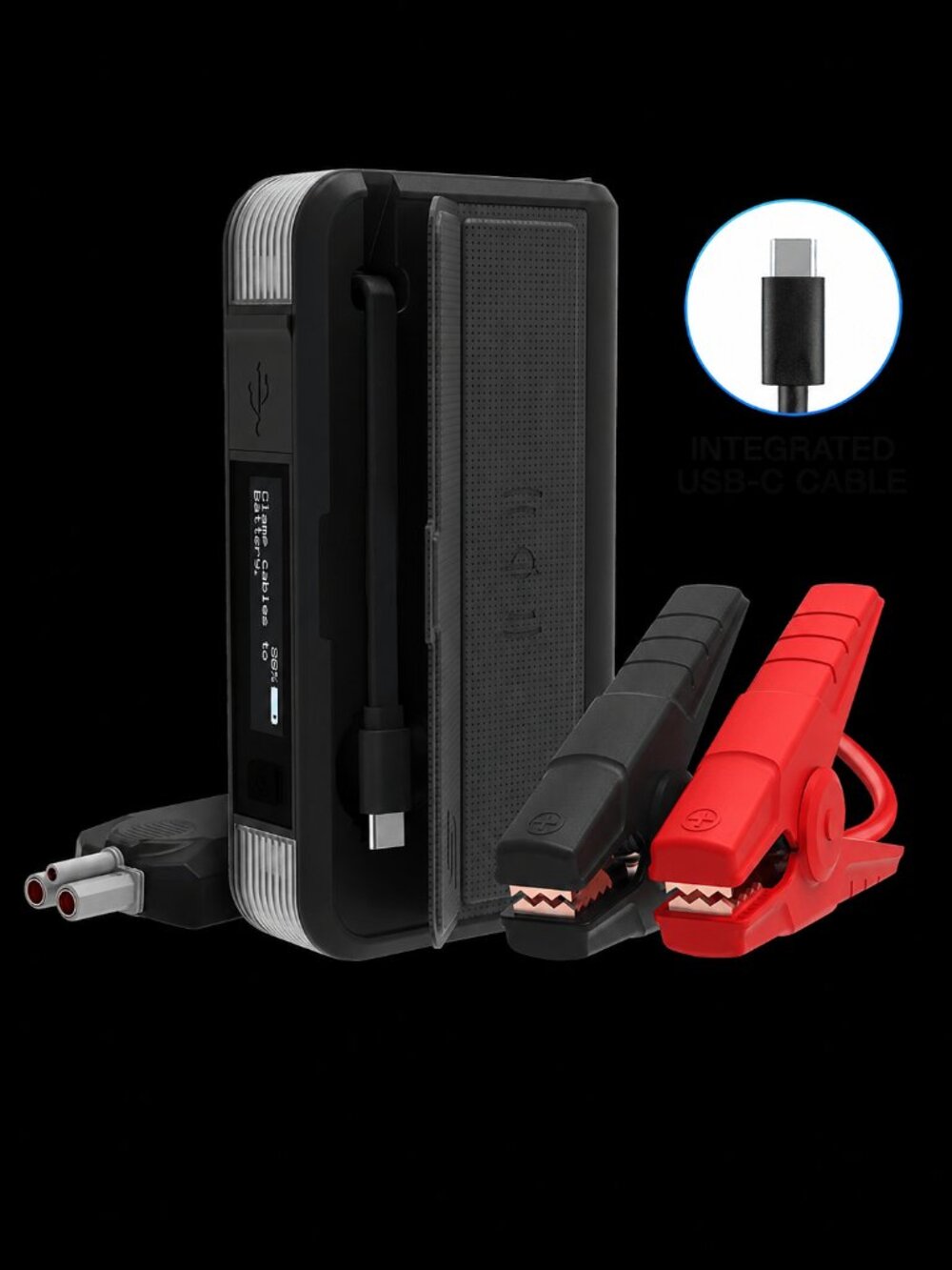 Type S Dynamic Car Jump Starter & Wireless Power Bank (Black, USB-C)